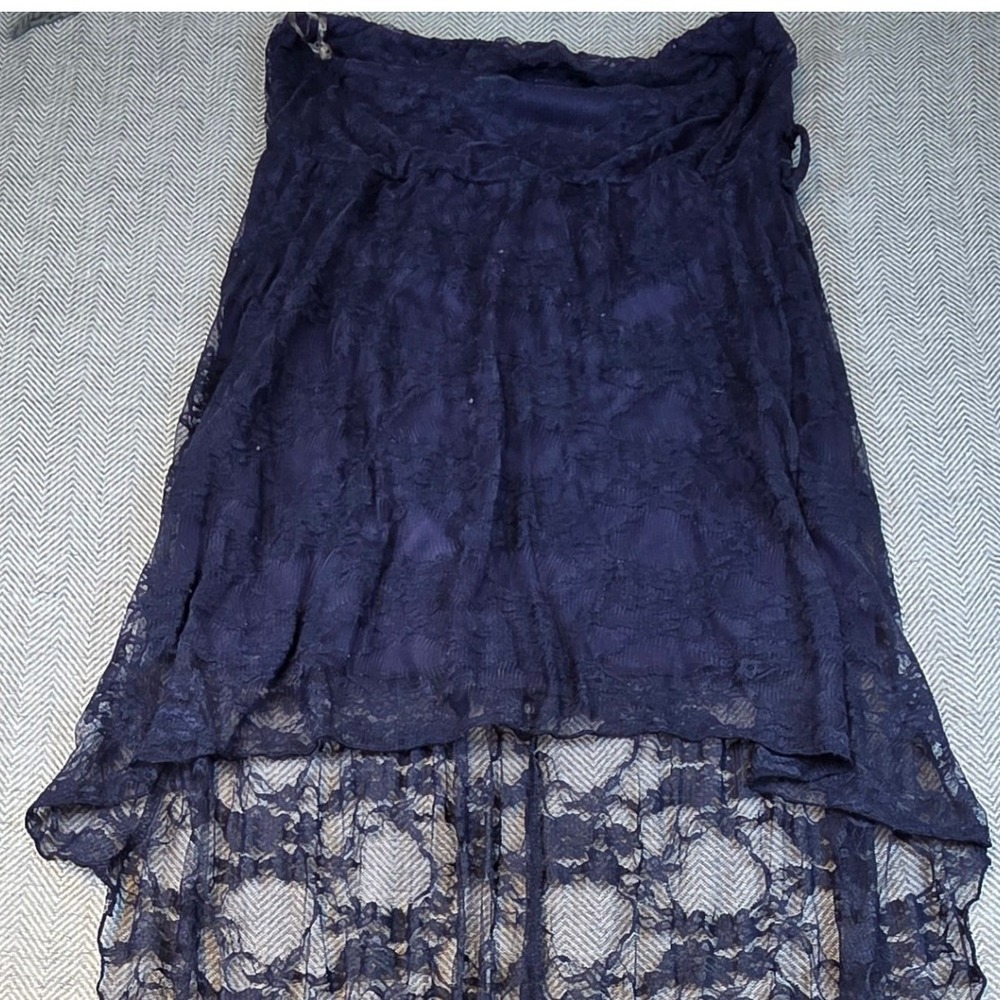 Urban Rose Navy Blue Floral Lace High-Low Asymmetrical Skirt Made in USA